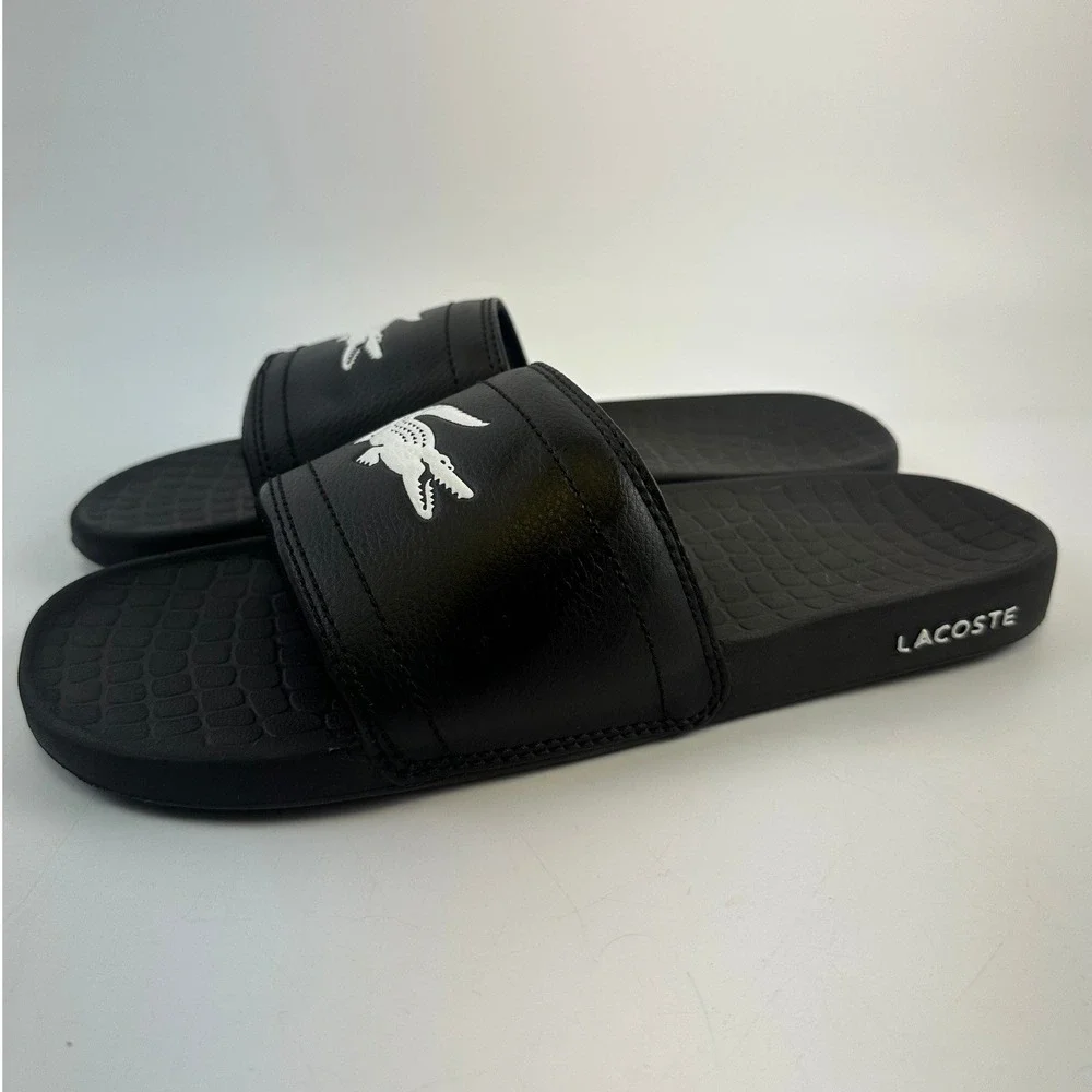 Lacoste Fraisier Slide Sandals Black Sporty Slip On Lightweight Casual Mens 9